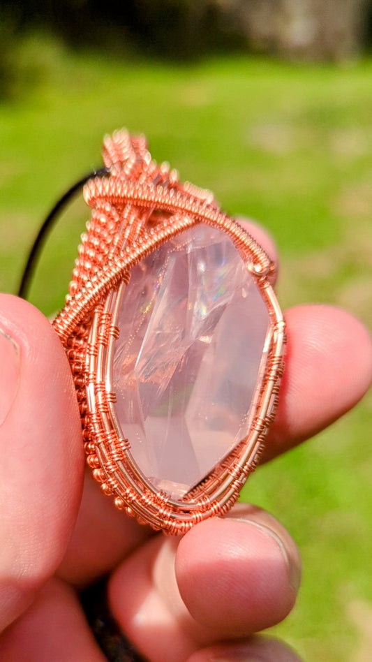 [Exclusive] Mozambique Rose Quartz Wire wrapped in Copper Pendant