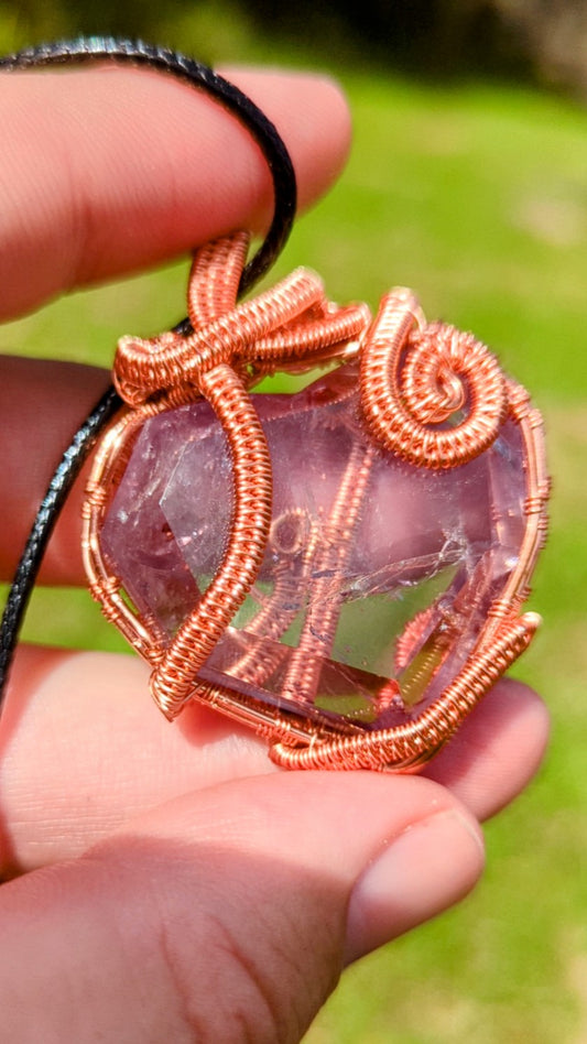 [Exclusive][Facetted Amethyst Heart Wire wrapped in Copper Pendant