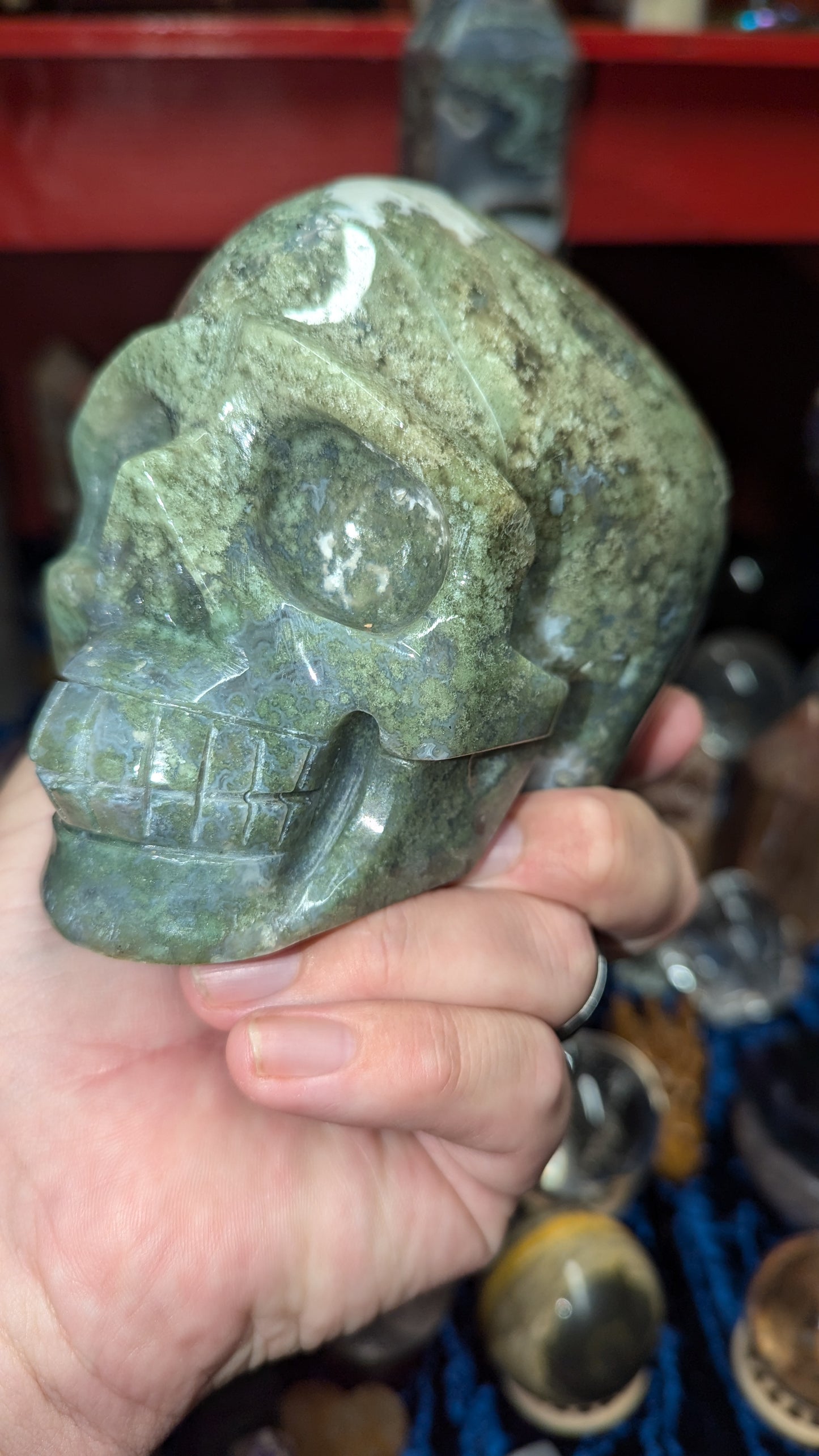 Large Moss Agate Skull