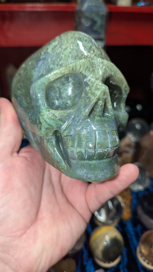 Large Moss Agate Skull