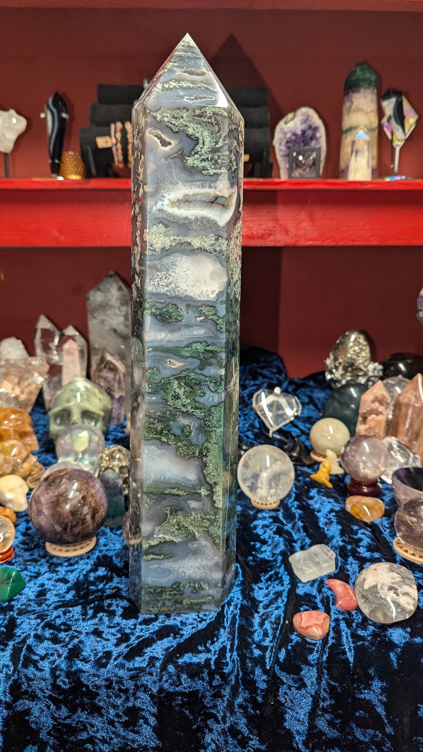 Huge Moss Agate Tower