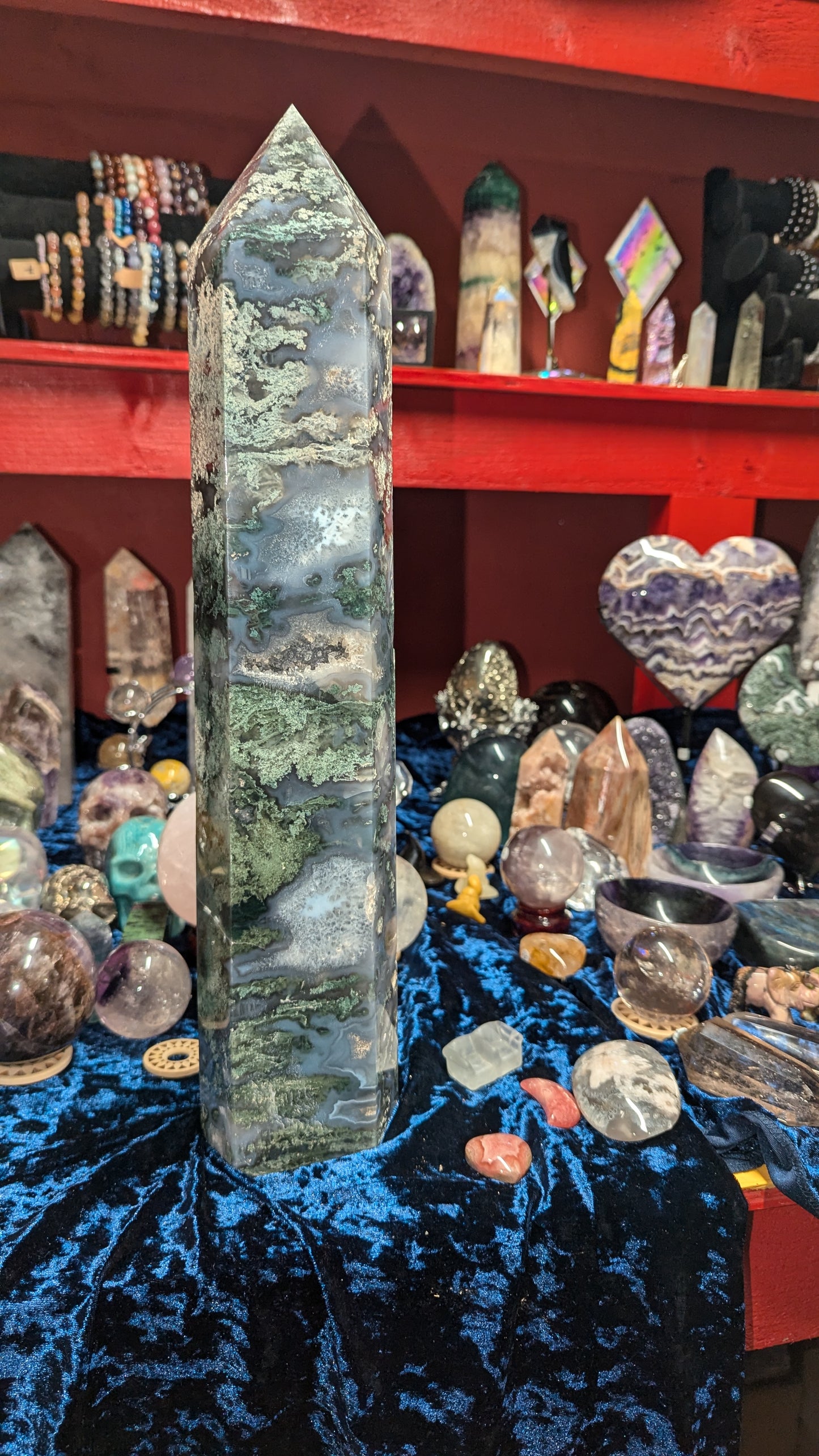 Huge Moss Agate Tower