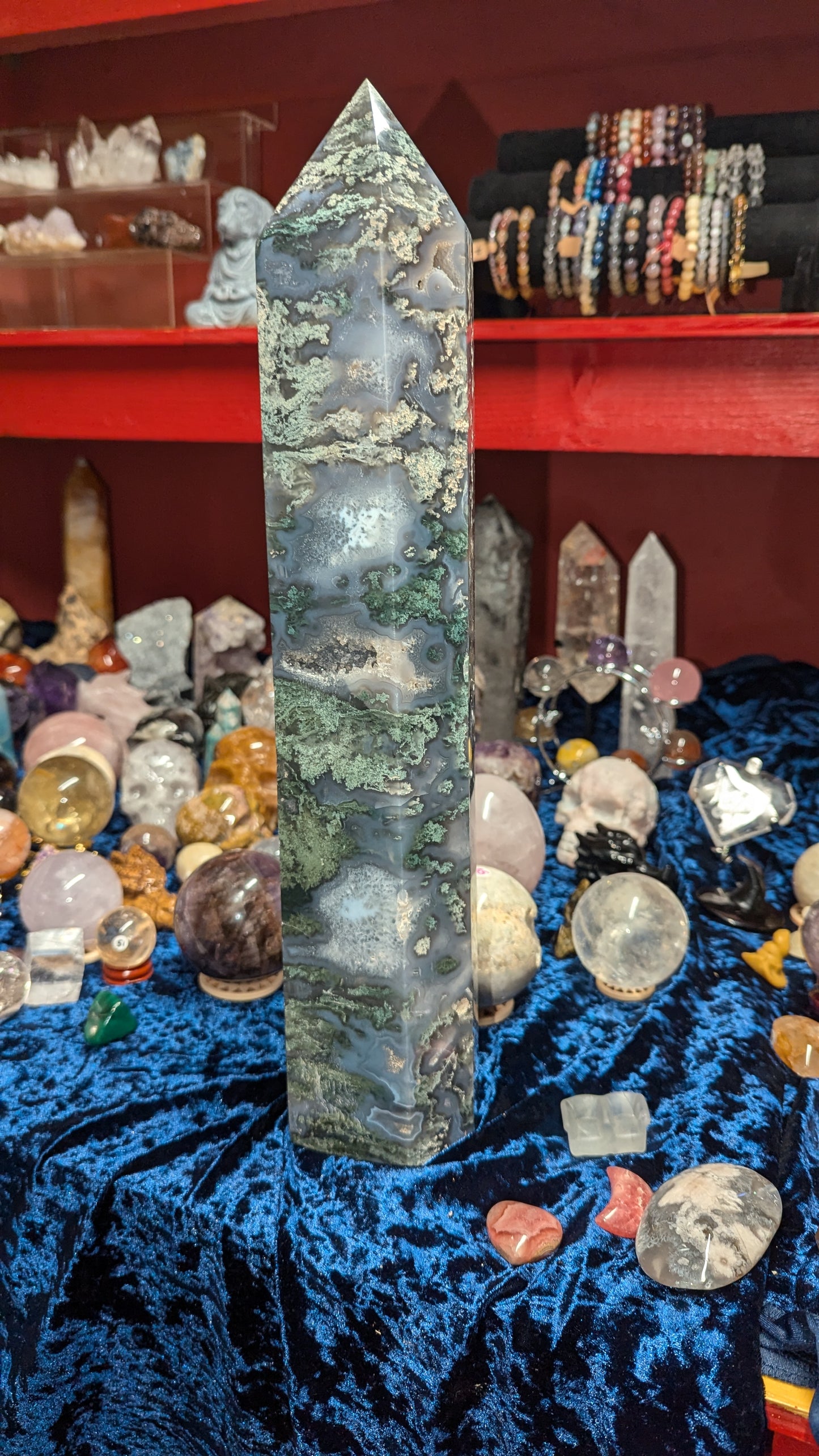 Huge Moss Agate Tower