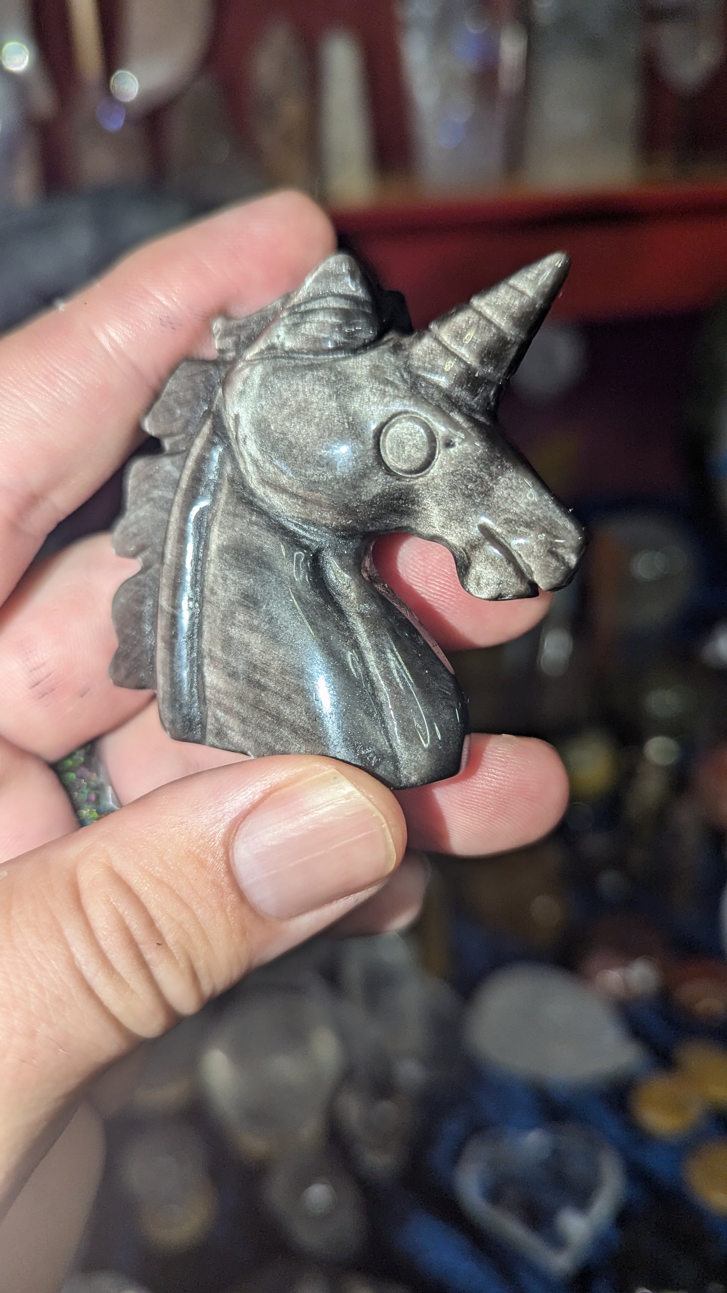 Flashy Obsidian Unicorn Carving