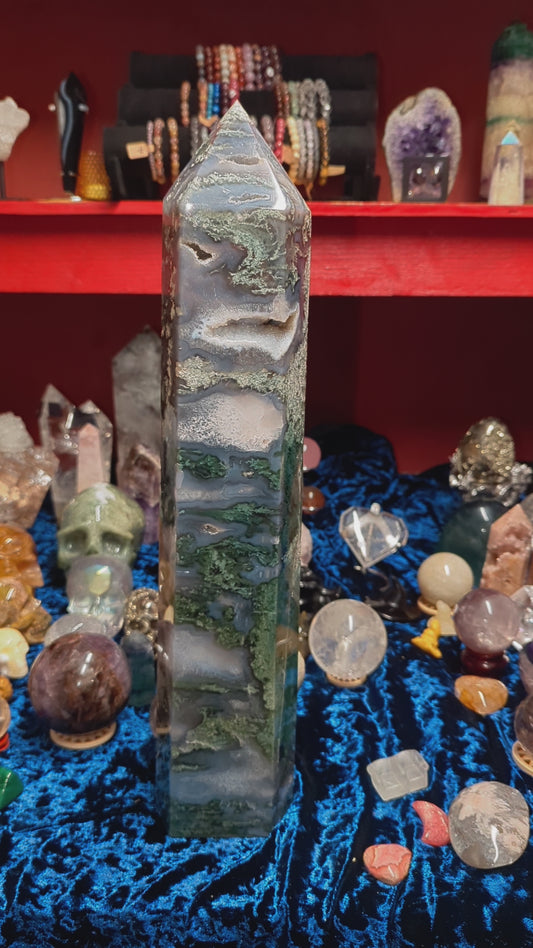 Huge Moss Agate Tower